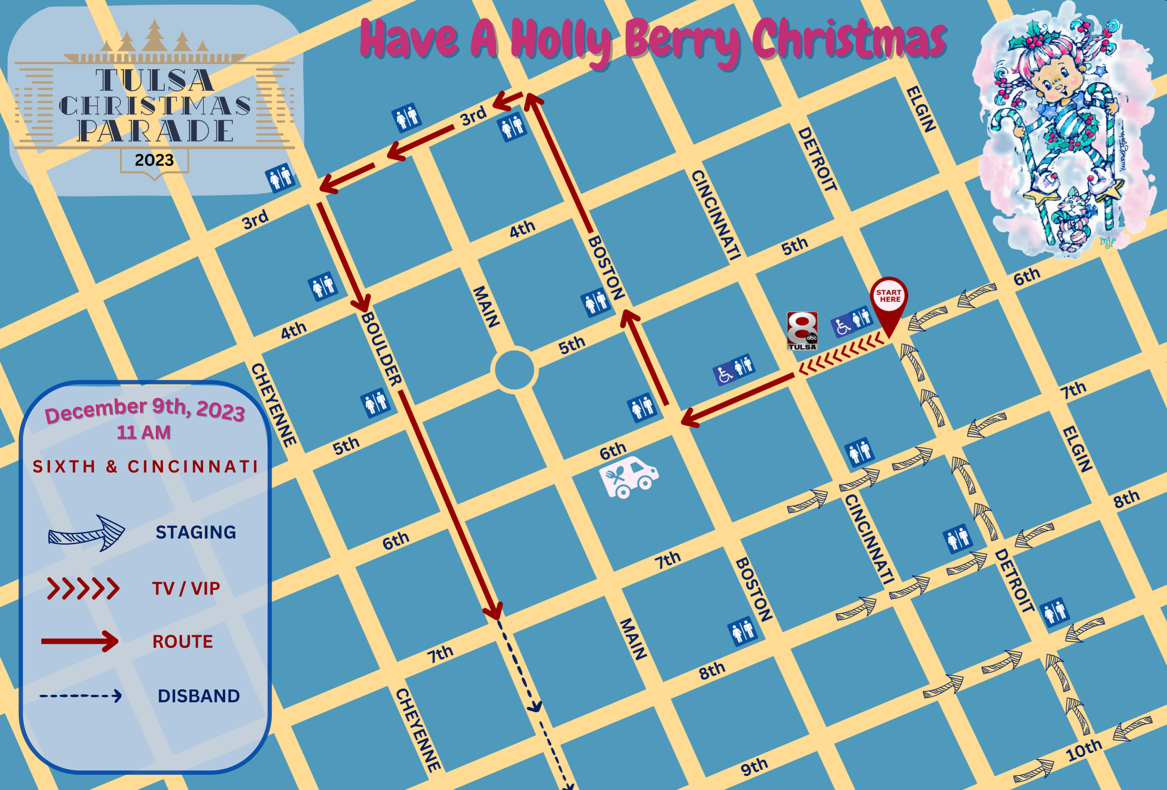 Tulsa Christmas Parade Map 2023 - Downtown Tulsa